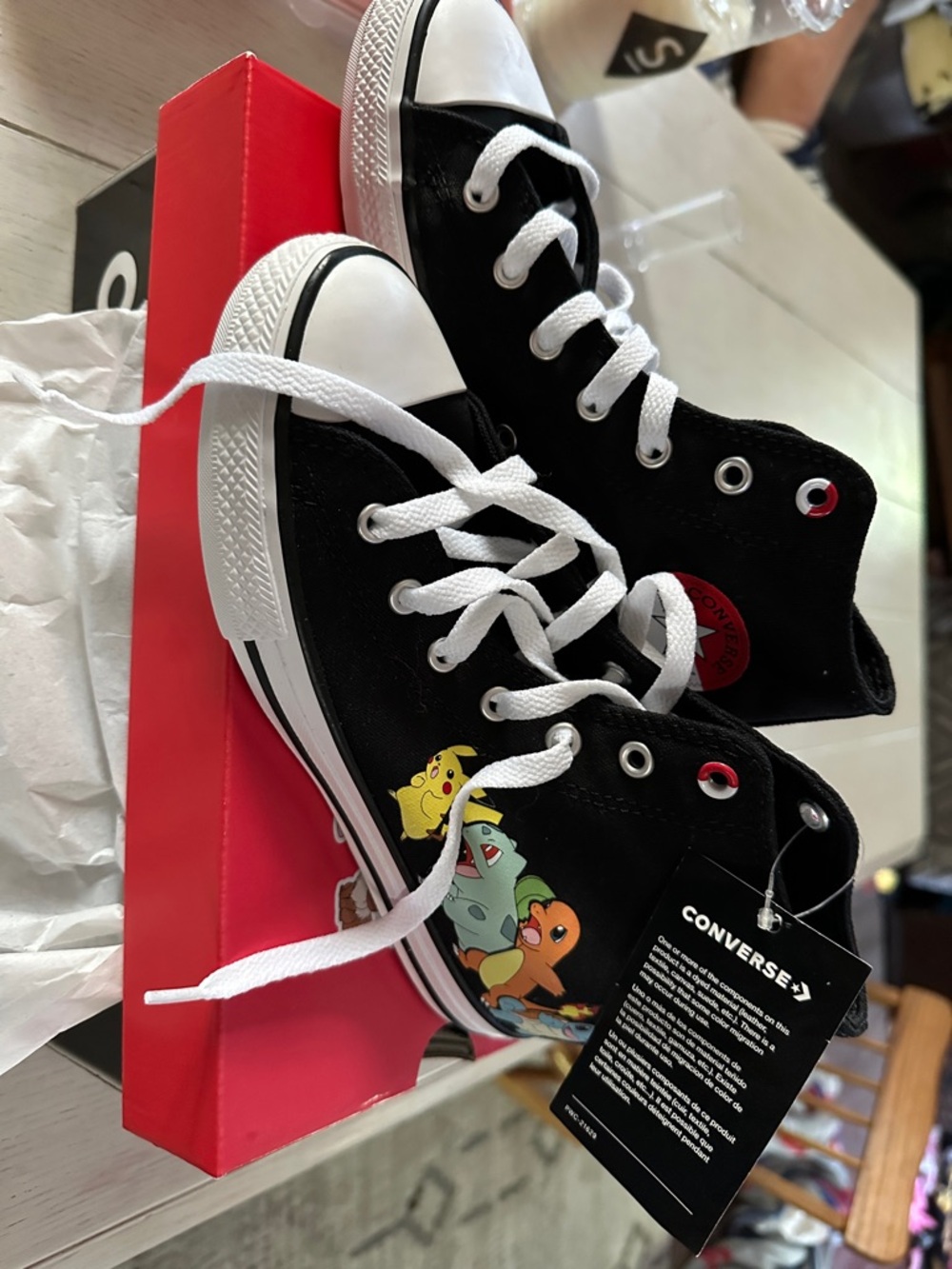 Converse Black High Top Sneakers with Multicolor Pokémon Graphic